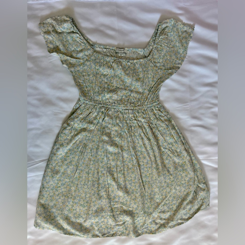 American Eagle Light Blue Floral Dress with Puffed Sleeves Size Extra Small - Picture 3 of 7